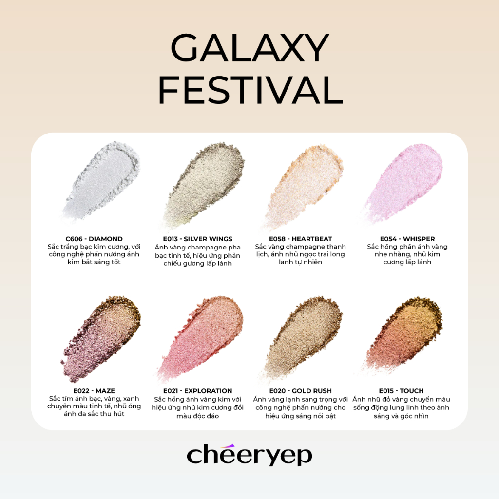 Bảng Phấn Mắt CHÉERYEP Galaxy Festival Nhũ Đa Sắc Bắt Sáng Lấp Lánh Phấn Mịn Dễ Tán Bền Màu | BigBuy360 - bigbuy360.vn