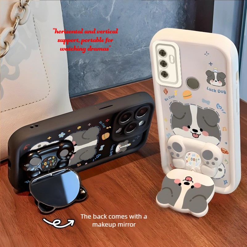 Ốp Lưng Cho OPPO A53 A33 2020 Tủ đựng gương trang điểm cho chó con mới xinh xắn có đế bước nhẹ