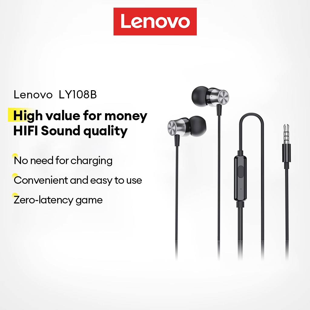 Tai nghe có dây Lenovo LY108B Chất lượng âm thanh HD Độ trễ thấp Nhẹ di động không thấm nước thoải mái khi đeo | BigBuy360 - bigbuy360.vn