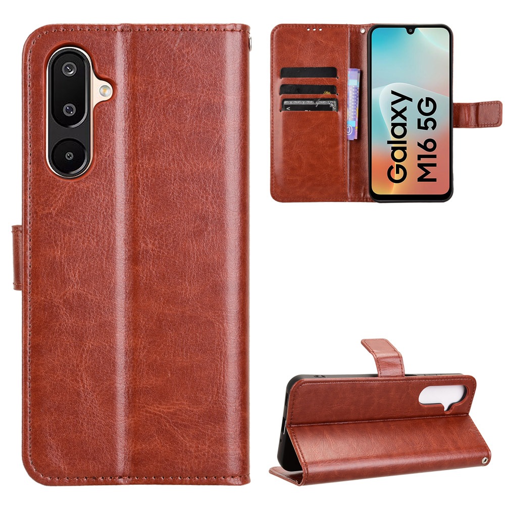 Ốp điện thoại da lật cho Samsung Galaxy M16 5G / Galaxy F16 5G có giá đỡ tích hợp và khe cắm thẻ ví