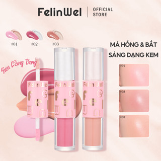  FelinWel - Má Hồng & Bắt Sáng Dạng Kem 2 Đầu Siêu Căng Bóng Chất kem lỏng - Mỏng nhẹ -Tạo hiệu ứng căng bóng - 5ml 