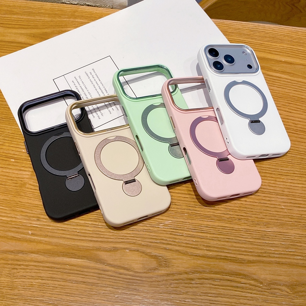 Giá đỡ kim loại từ tính Vỏ silicon lỏng cho iPhone 16 17 Pro Max Air 16 Plus 16e 17e Vỏ lót sợi nhỏ