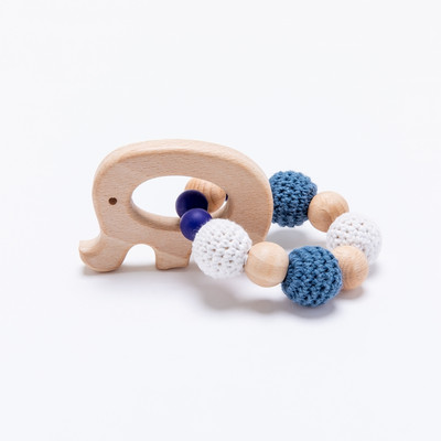 [Còn hàng] 1 Đồ chơi vòng tay mọc răng bằng gỗ cho bé Hạt móc: Voi, Hươu Sika, Ngựa bập bênh DIY Miếng dán hạt hình động vật Lục lạc cho bé