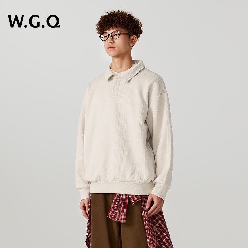 Áo nỉ nam mùa thu Ve áo khoác nam Nhật Bản Jacquard Heavy Air Layer Áo sơ mi polo