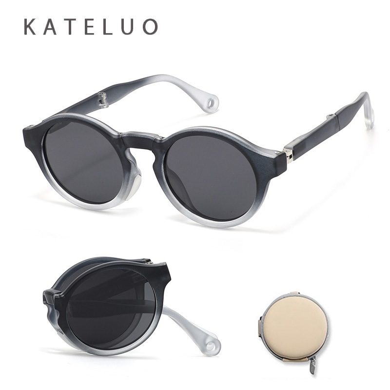KATLUO Kính râm phân cực gấp TR90 dành cho trẻ em mới Kính râm chống nắng tròn UV400 thời trang cho 