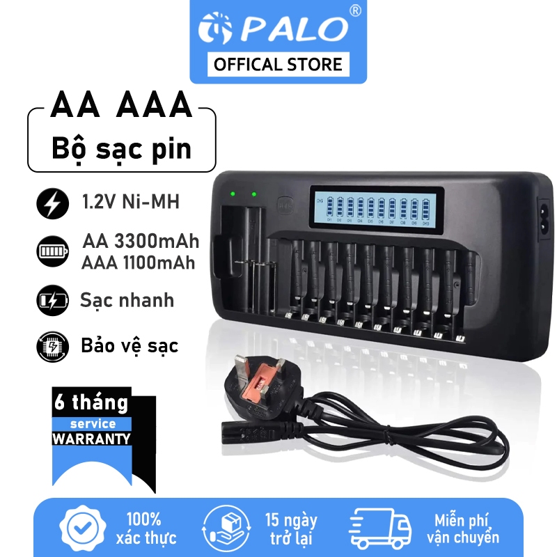 Bộ sạc thông minh 12 khe PALO có thể sạc pin AA AAA 18650 pin sạc pin sạc AA AAA pin sạc 3.7V