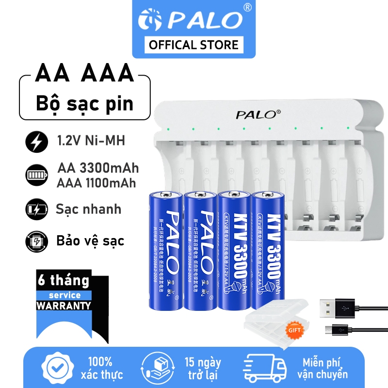 Bộ sạc pin PALO 1.2V 8 khe  Màn hình đèn LED  có thể sạc pin sạc 1.2V AA AAA
