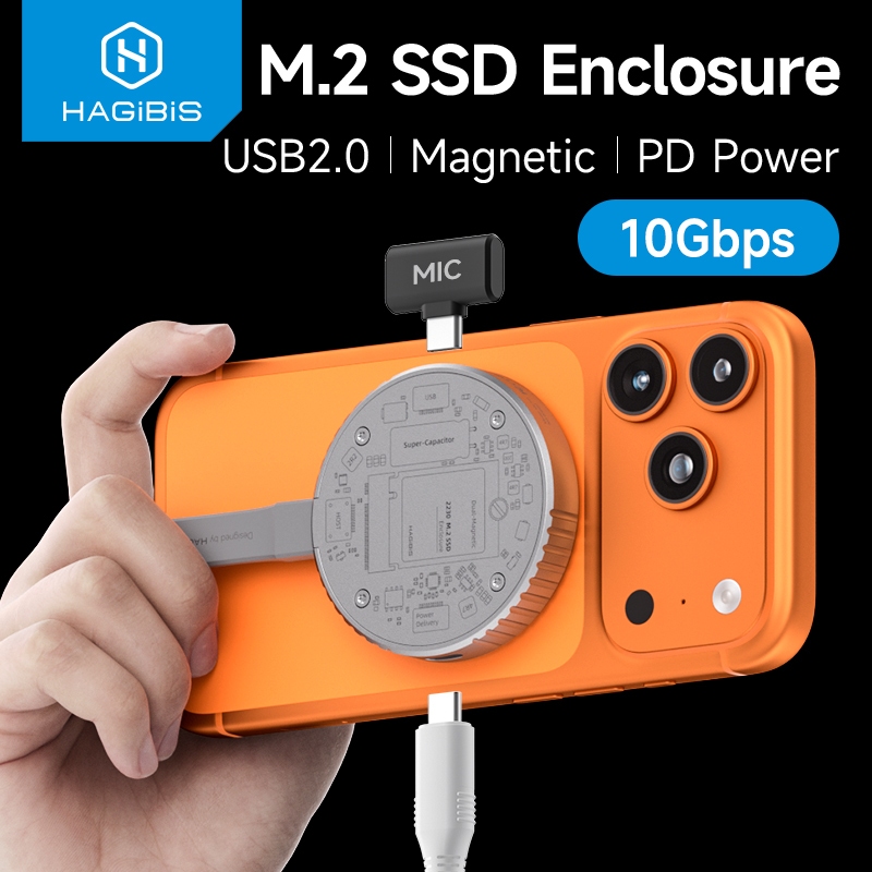 Vỏ SSD Hagibis Từ M.2 2230 NVMe có Magsafe cho iPhone 16 / 15 ProRes USB C 3.2 Gen2 10Gbps sang NVMe
