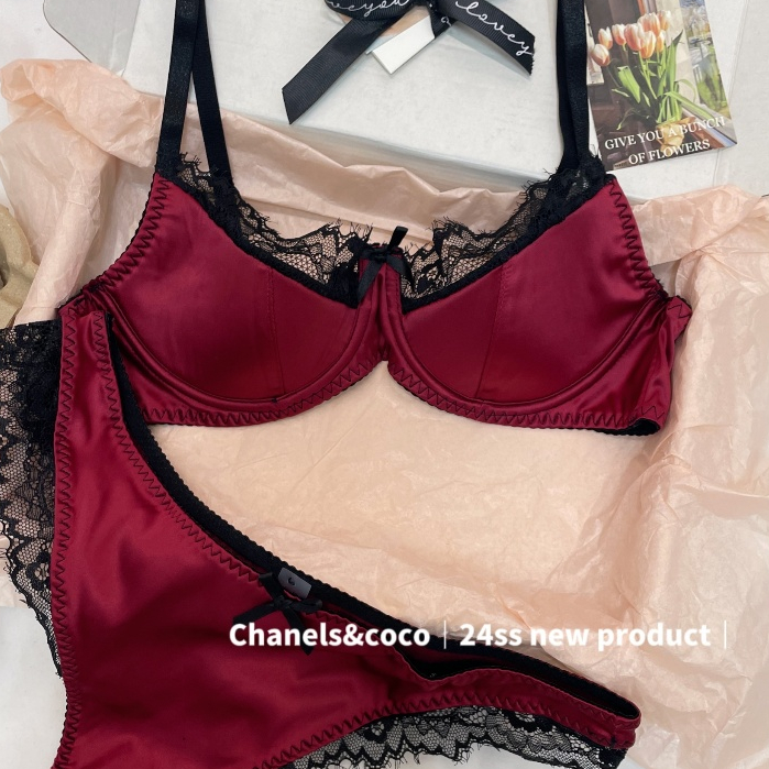 YIBEIKA Bộ áo ngực nâng ngực nhỏ gợi cảm màu đỏ gợi cảm dành cho nữ