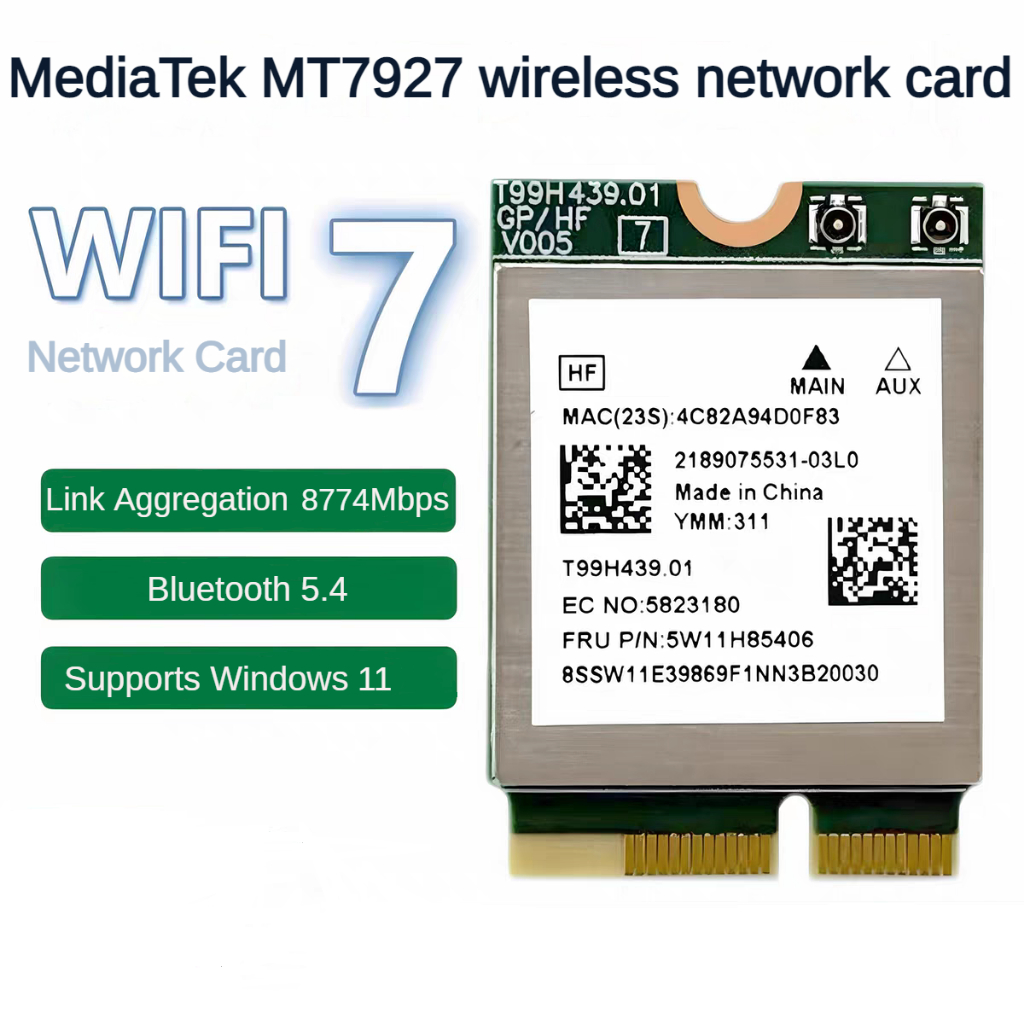 Card mạng không dây MT7927 Wifi7 8774Mbps băng tần ba BT5.4 tương thích với AMD / Intel Windows 11