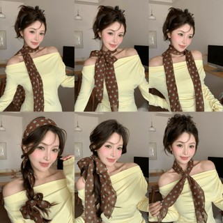  Khăn quàng cổ chấm bi Khăn lụa thắt lưng Chiffon vintage băng đô Y2k phụ kiện thời trang nữ cột tóc quà tặng bạn gái J101 
