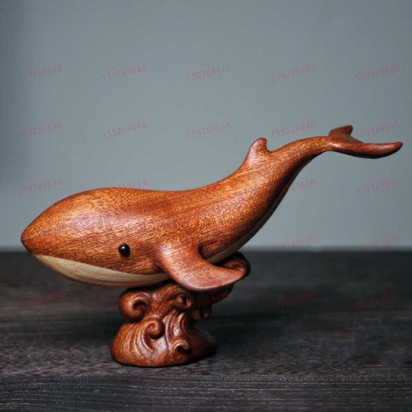 Đồ trang trí cá voi Cá voi 13,6cm * 7cm Đế 6cm * 3,6cm Khắc gỗ Đồ trang trí cá voi bằng gỗ gụ Khắc g