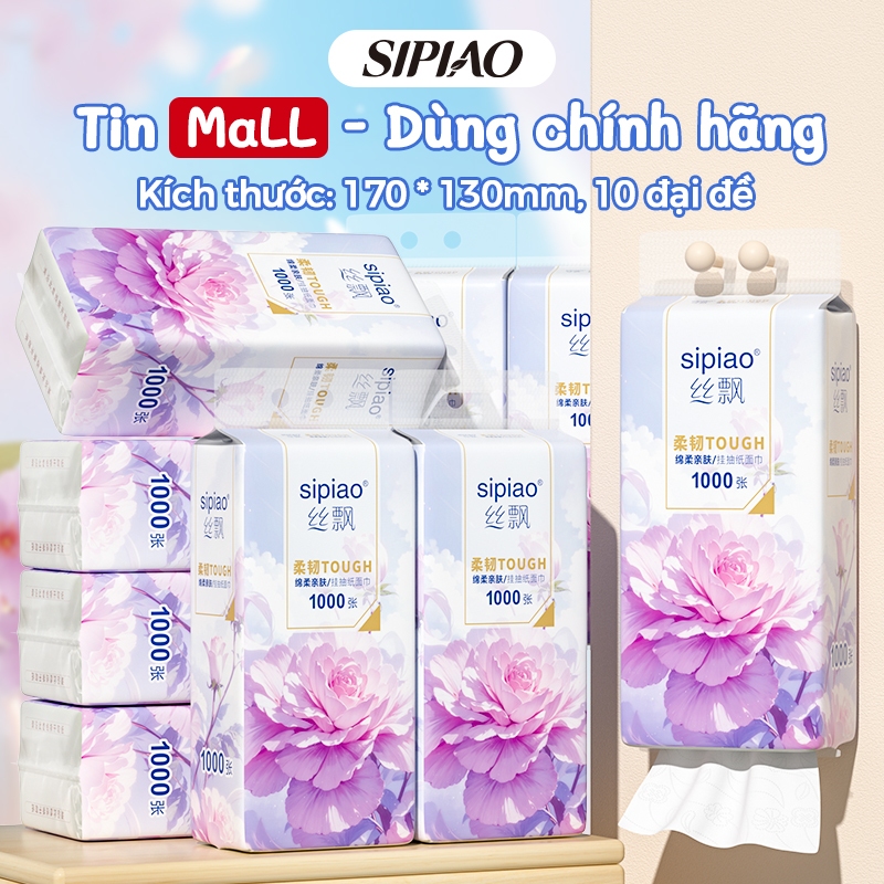 Giấy vệ sinh treo tường SIPIAO thùng 10b từ thiên nhiên, 1000 tờ 5 lớp(1234-10)tặng kèm móc treo