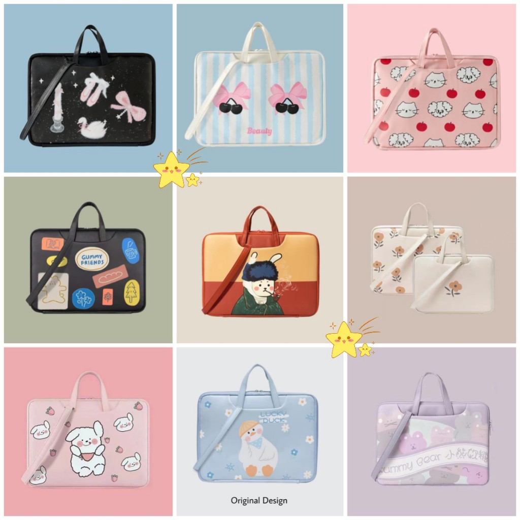 Túi đựng laptop 13.3inch 14inch 15.6inch chất liệu da PU họa tiết hoạt hình tùy chọn dễ thương cho nữ