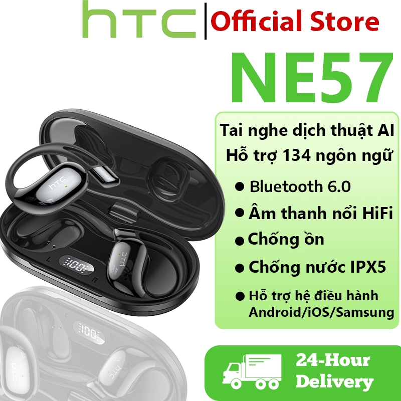 HTC NE57 Tai nghe dịch thuật AI Tai nghe Bluetooth 6.0 AI Dịch thuật thời gian thực HiFi Màn hình kỹ