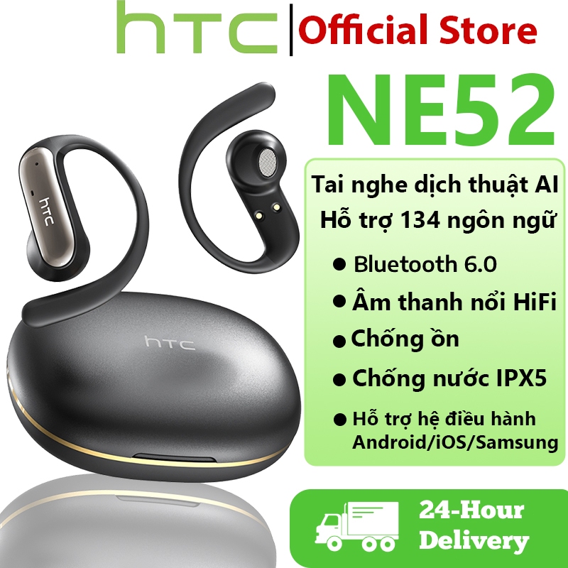 HTC NE52 Tai nghe Bluetooth mở phong cách Bản dịch thời gian thực 134 ngôn ngữ, 40 giờ siêu bền, Âm trầm HiFi, Chống nước IPX5, Kết nối Lightning Bluetooth 6.0 | BigBuy360 - bigbuy360.vn