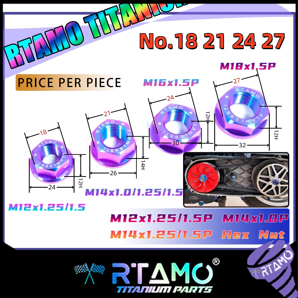 RTAMO Titan Gr5 M12 M14 M16 M18 Lục Giác Mặt bích Đai ốc phía trước Đai ốc phía sau OEM Bánh xích Đa