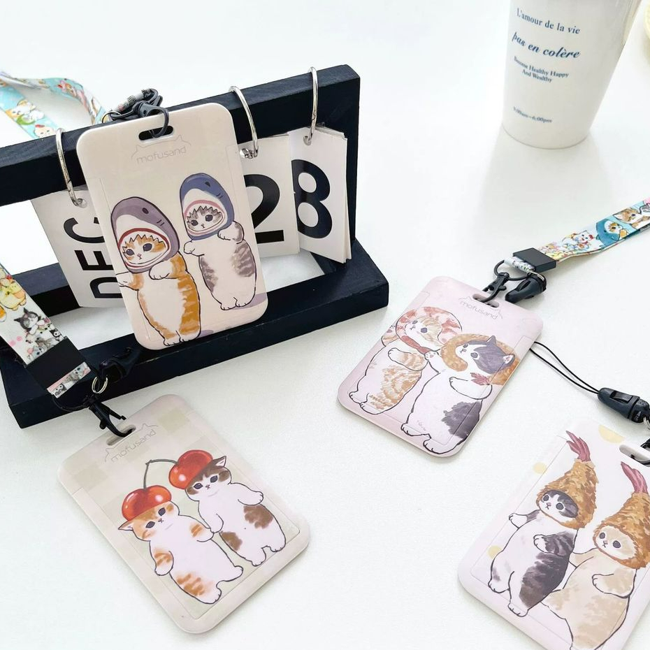 Hộp đựng thẻ mèo dễ thương Thẻ tên học sinh Fushan Cat Khuôn viên thẻ có dây dài Thẻ ngực chống mất 