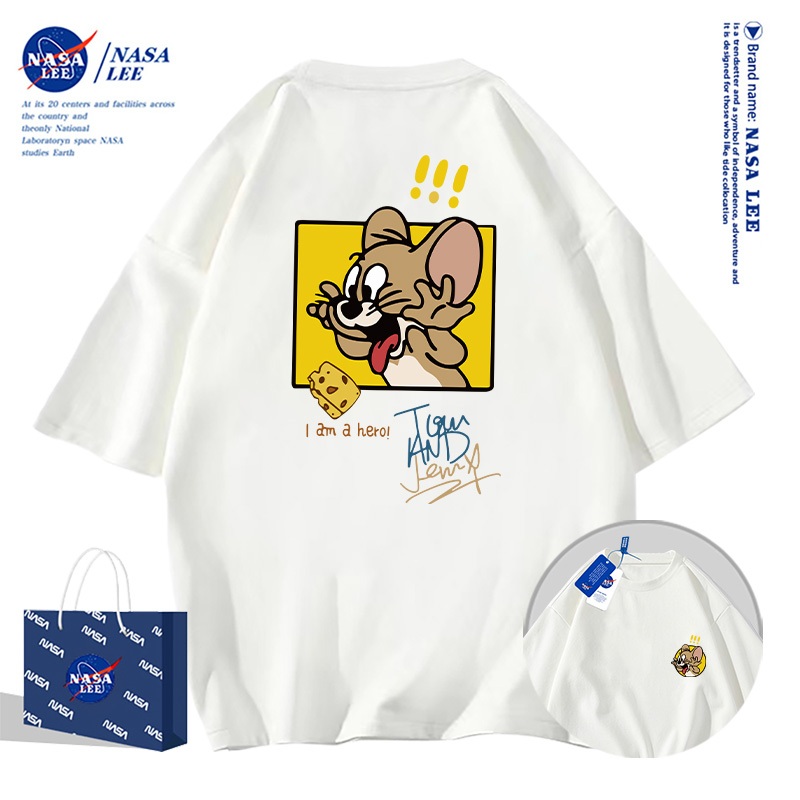 Áo thun NASA cotton ngắn tay, họa tiết mèo và chuột bán chạy, unisex nam nữ đều mặc được
