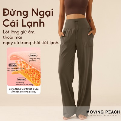 Nữ quần ống rộng Moving Peach, chất liệu lông cừu ấm áp, phù hợp phòng gym và mặc hàng ngày.