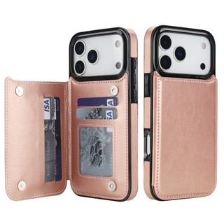 Khóa Lật Giấu Khe Cắm Thẻ Da Dành Cho iPhone 16 15 14 17 Pro Max 15 Plus 16e 17e Air Hai Lớp Lật Đứng Ví Bao Da