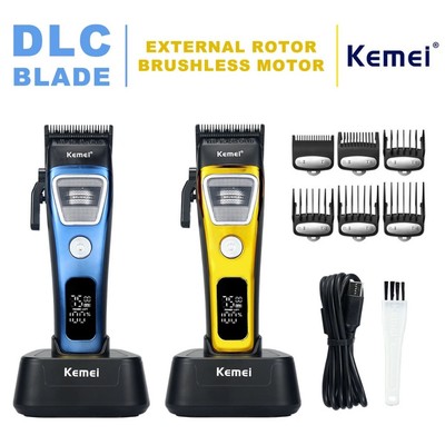 Kemei KM-1911 Tông Đơ Cắt Tóc Chuyên Nghiệp Cho Nam DLC Cánh Quạt Bên Ngoài Động Cơ Không Chổi Than Với Đế Sạc Màn Hình LED Cắt Tóc