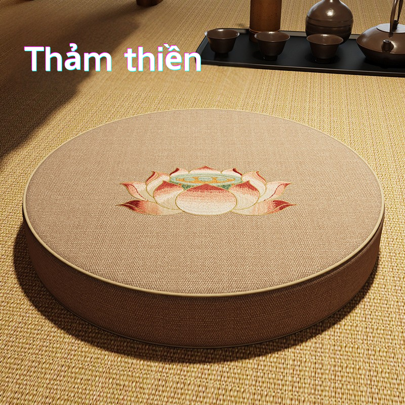 Bồ Đoàn Ngồi Thiền Thêu 3D Tinh Xảo - Vải Lanh Chống Thấm, Mút Đàn Hồi 50D, Đế Silicon Chống Trượt, 