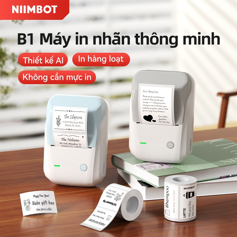 Máy in nhãn Niimbot B1 Máy tạo nhãn Bluetooth Máy làm bánh thương mại Làm đẹp siêu thị Nhãn máy