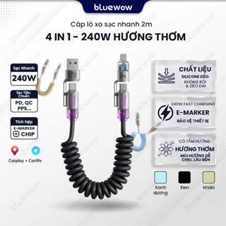  Cáp dữ liệu lò xo 4 trong 1 240W BlueWow Hương thơm nước hoa 2M USB A đến Type C Cáp dữ liệu sạc nhanh | Carplay + Carlife 
