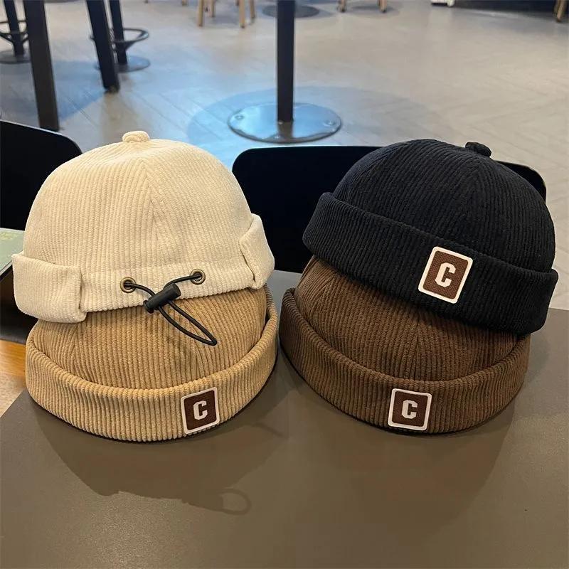 C Letter Winter Corduroy Bé Beanie Hat Thu Đông Tập Đi Trẻ Em Không Vành Mũ Màu Trơn Bé Trai Bé Gái 