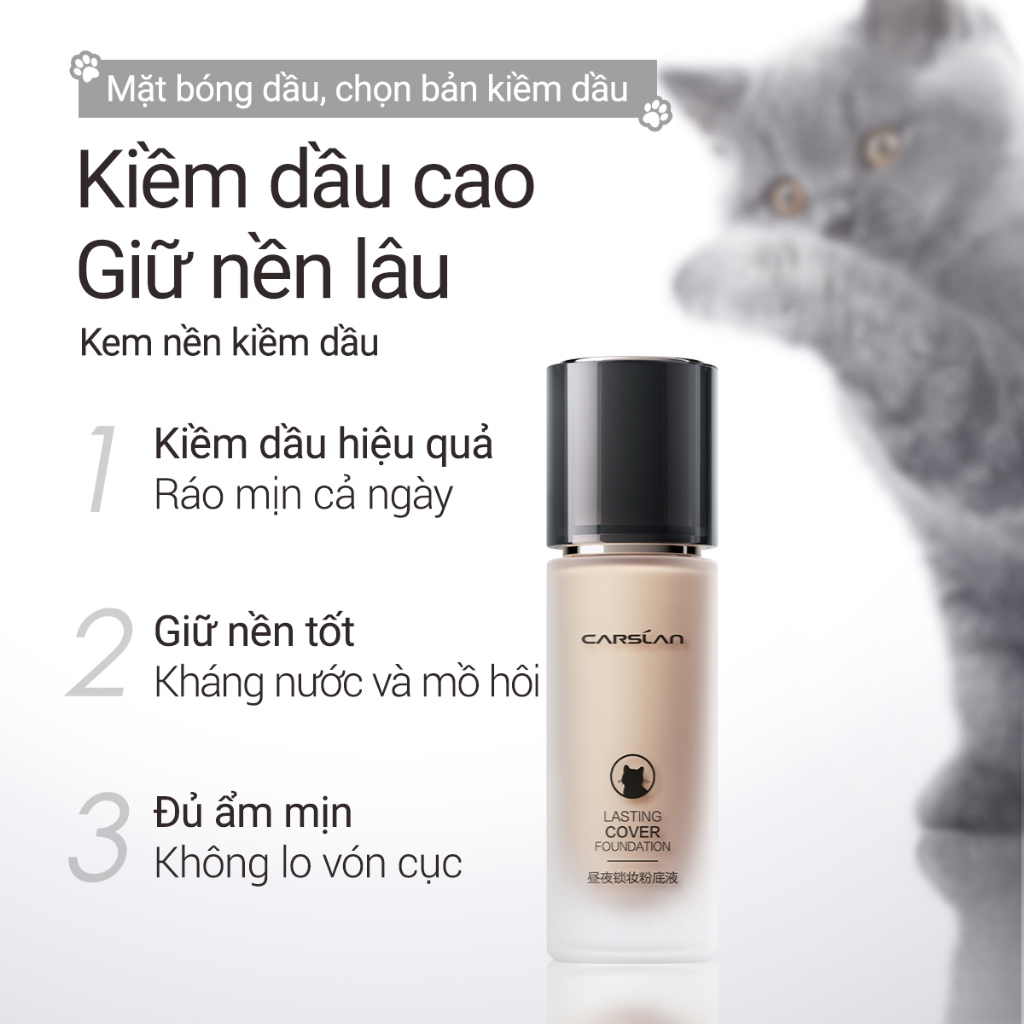 Kem nền Lasting CARSLAN dưỡng ẩm kiểm soát dầu che phủ toàn diện lâu trôi suốt 24 giờ kích thước mini 5g | BigBuy360 - bigbuy360.vn
