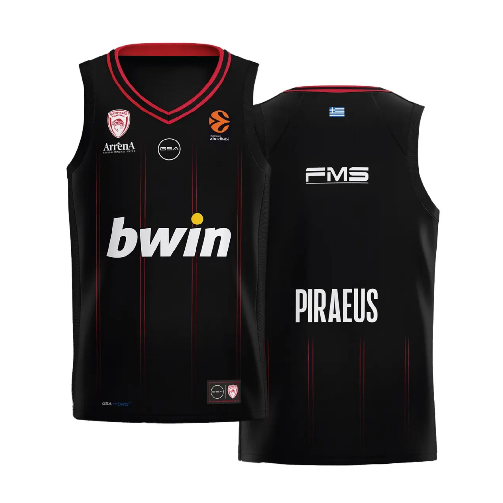 Olympiacos Jersey Thăng hoa đầy đủ Tùy chỉnh Olympiacos Jersey 25-26 Liên đoàn bóng rổ Châu Âu Sân k