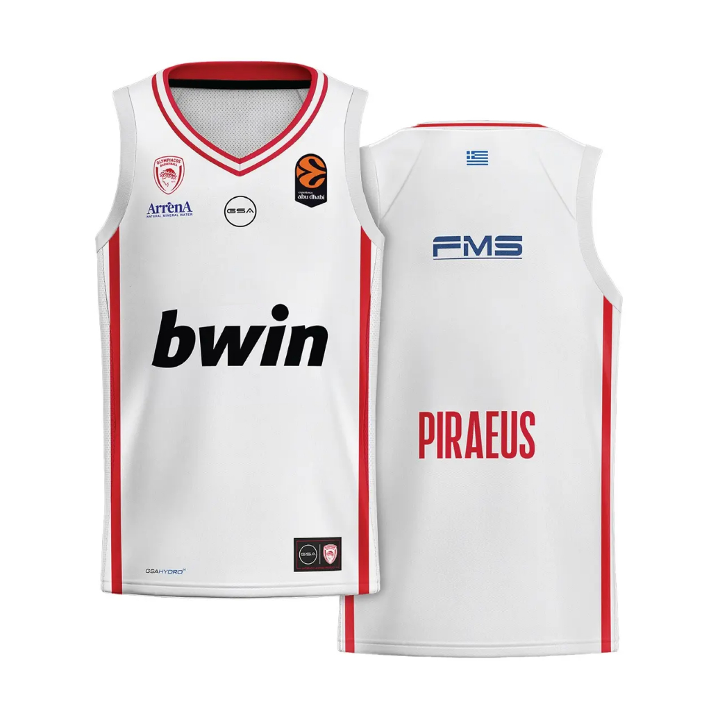 Tất cả thăng hoa Tùy chỉnh Olympiacos 25-26 Liên đoàn bóng rổ Châu Âu Sân khách Áo trắng thi đấu Áo 