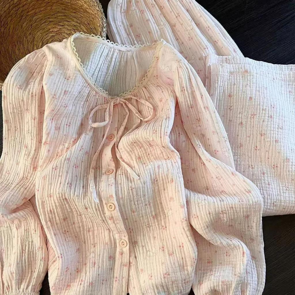 Bộ đồ ngủ Tay áo dài cotton pijama đồ mặc nhà nữ