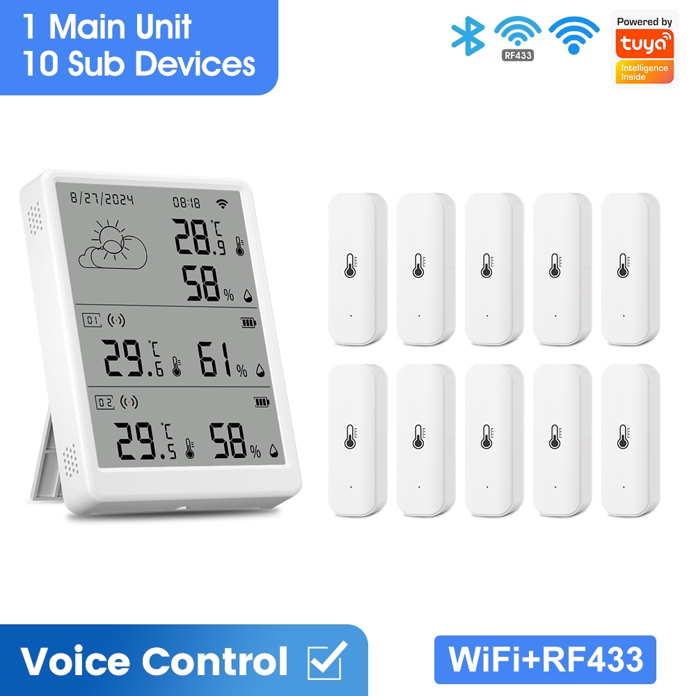 Bộ cảm biến độ ẩm nhiệt độ nhà thông minh SMATRUL Tuya WiFi Bộ cảm biến độ ẩm LCD Wi-Fi + RF433 Mast