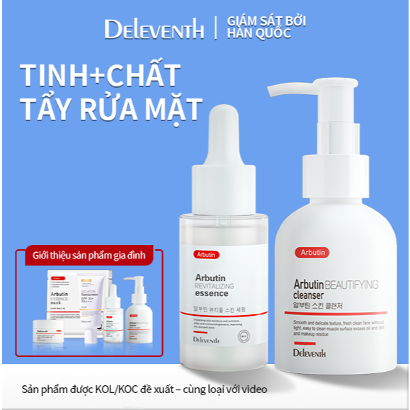 DELEVENTH Arbutin Serum làm trắng 37ml Sữa rửa mặt Arbutin 100ml Làm sạch lỗ chân lông và tế bào chế