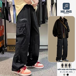  HEINS Quần túi hộp nam nữ túi ống suông cao cấp quần cargo pant baggy ống rộng basic chất vải đen retro unisex bền đẹp mặc đi chơi hoặc đi lao động 