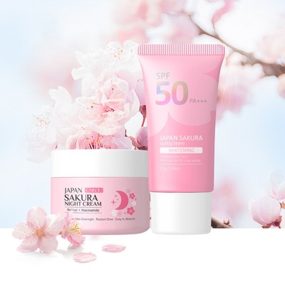 LAIKOU Japan Sakura Radiance Glow Duo: Kem chống nắng làm sáng + Kem ngủ mới