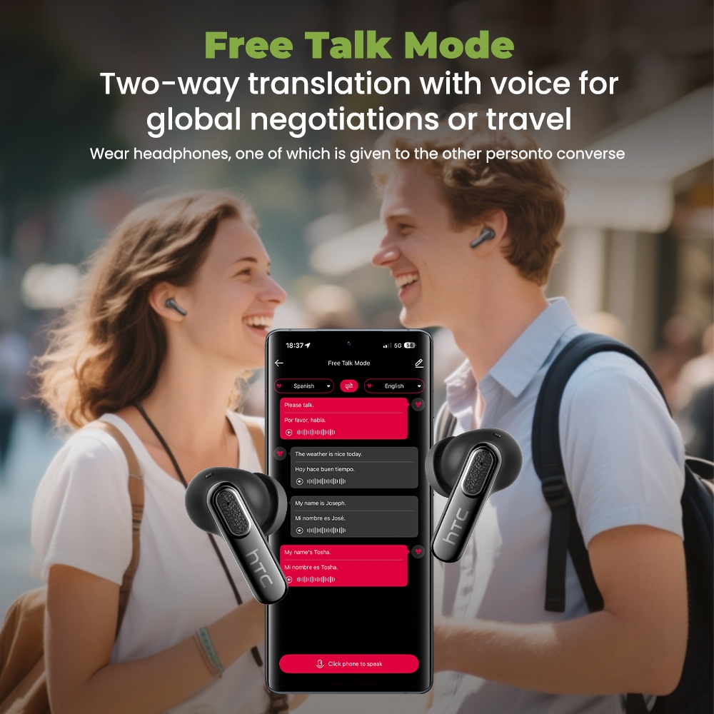 HTC NE60 Tai nghe dịch thuật AI Tai nghe không dây Bluetooth 6.0 Chống ồn chủ động ANC Thời lượng pin 32 giờ Khả năng chống nước IPX5 Tai nghe chơi game | BigBuy360 - bigbuy360.vn