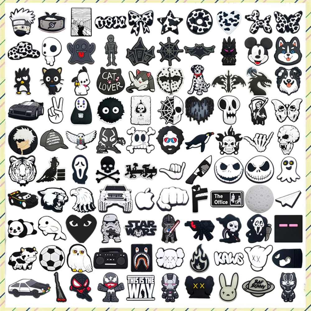 Hot 1 Chiếc Đen Trắng Series Giày Quyến Rũ Phụ Kiện Trang Trí Dép Dép Khóa Quà Tặng