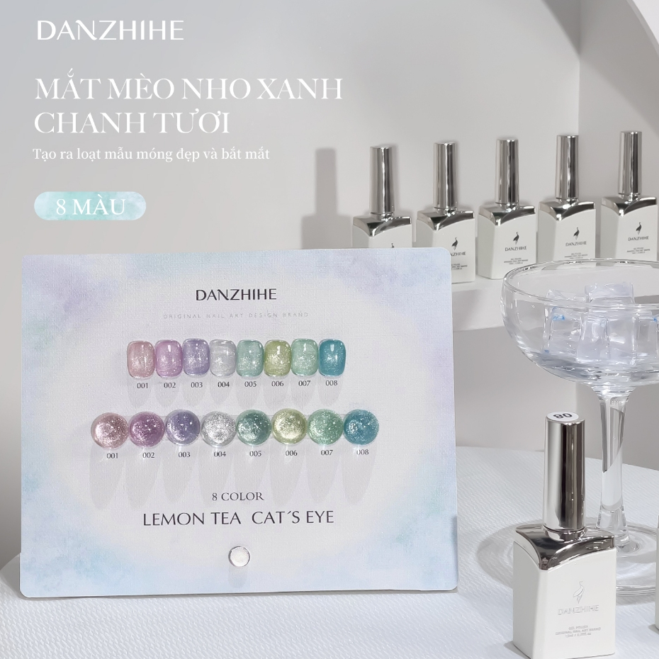 DAN Zhihe Set sơn mắt mèo Bộ sưu tập chanh xanh 8 màu Cat Eye Móng tay Gel siêu sáng (tặng kèm bảng màu)