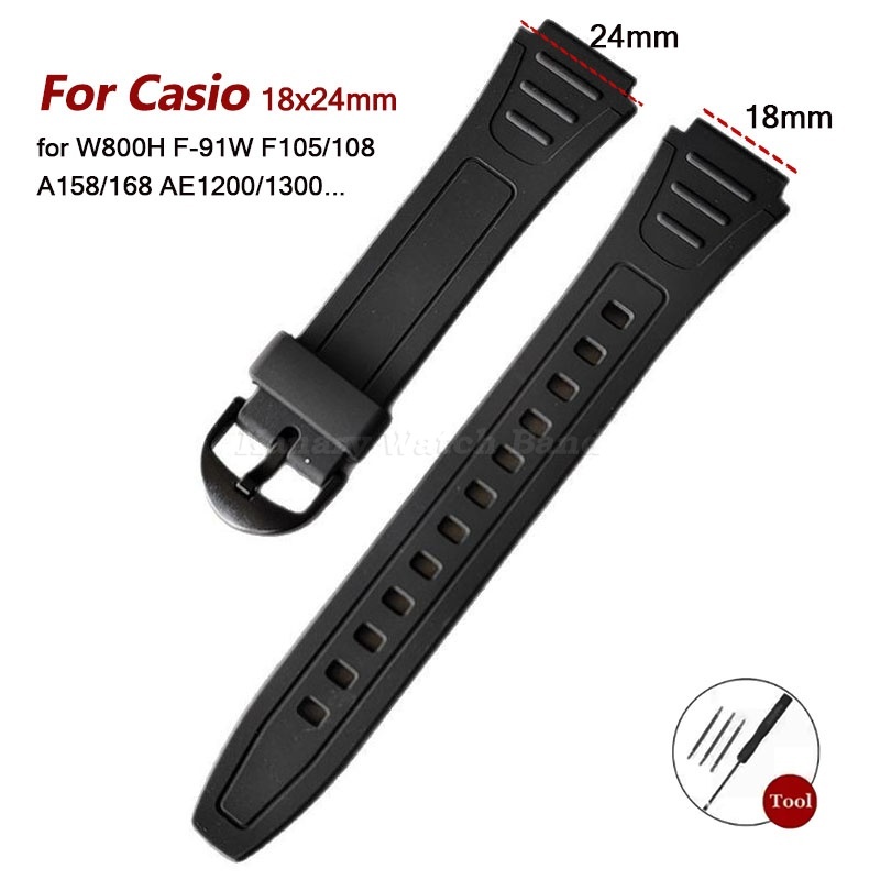 Dây đeo đồng hồ silicon màu đen 18mm cho Casio W800H F-91W F105 / 108 A158 / 168 AE1200 / 1300 Dây đ