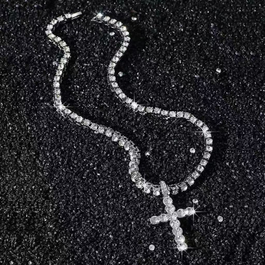 Zircon Chữ Thập Vòng Cổ Nam Hip Hop Full Kim Cương Tennis Chain Rap Flash Kim Cương Xương Đòn Dây Xí