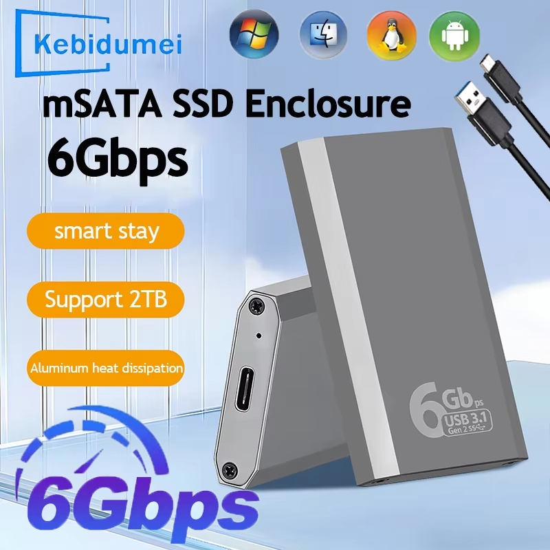 2026 Vỏ ổ cứng SSD mSATA to USB 3.1 Gen 2 6Gbps, hộp đựng HDD ngoài kèm adapter cho phụ kiện máy tín
