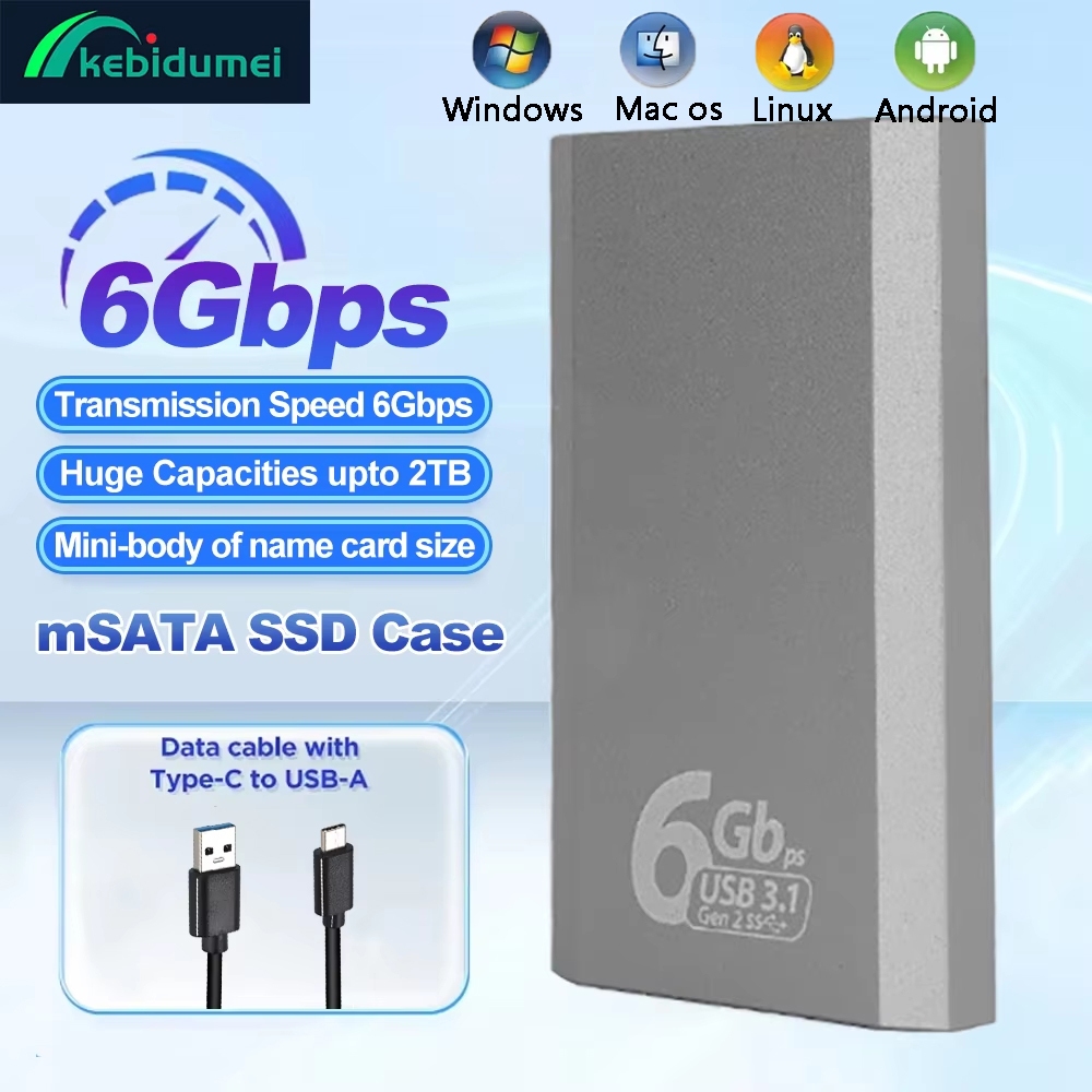 6Gbps mSATA SSD Enclosure mSATA sang USB 3.1 Gen2 Adapter Case với cổng Type C cho mSATA Ổ cứng thể 