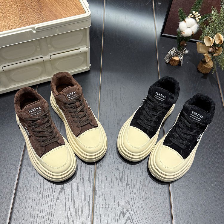 Giày thể thao nữ Plus Nhung Nâng cao Giày thể thao đế dày Phong cách trường học Giày đế phẳng ấm áp 