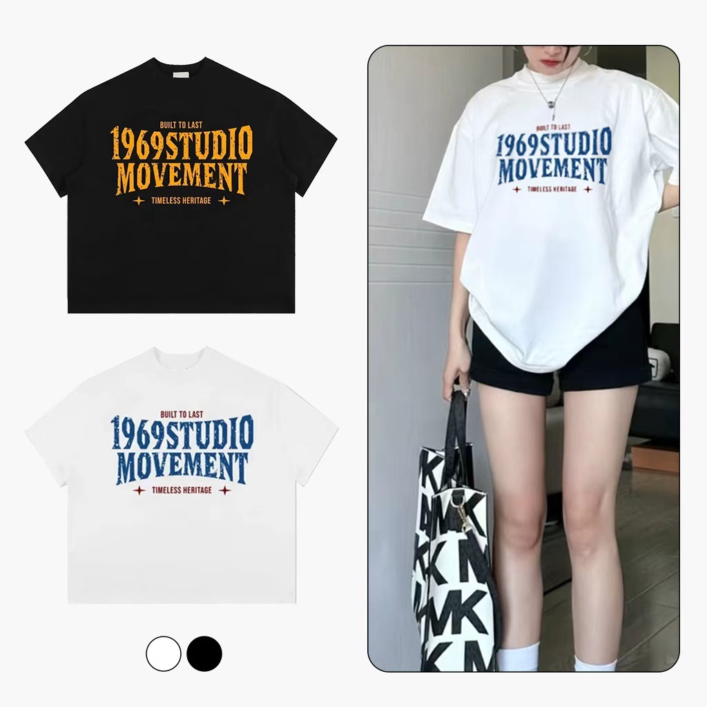 Áo Thun Boxy Năm 1969STUDIO Di Chuyển Unisex Nam Nữ Oversize