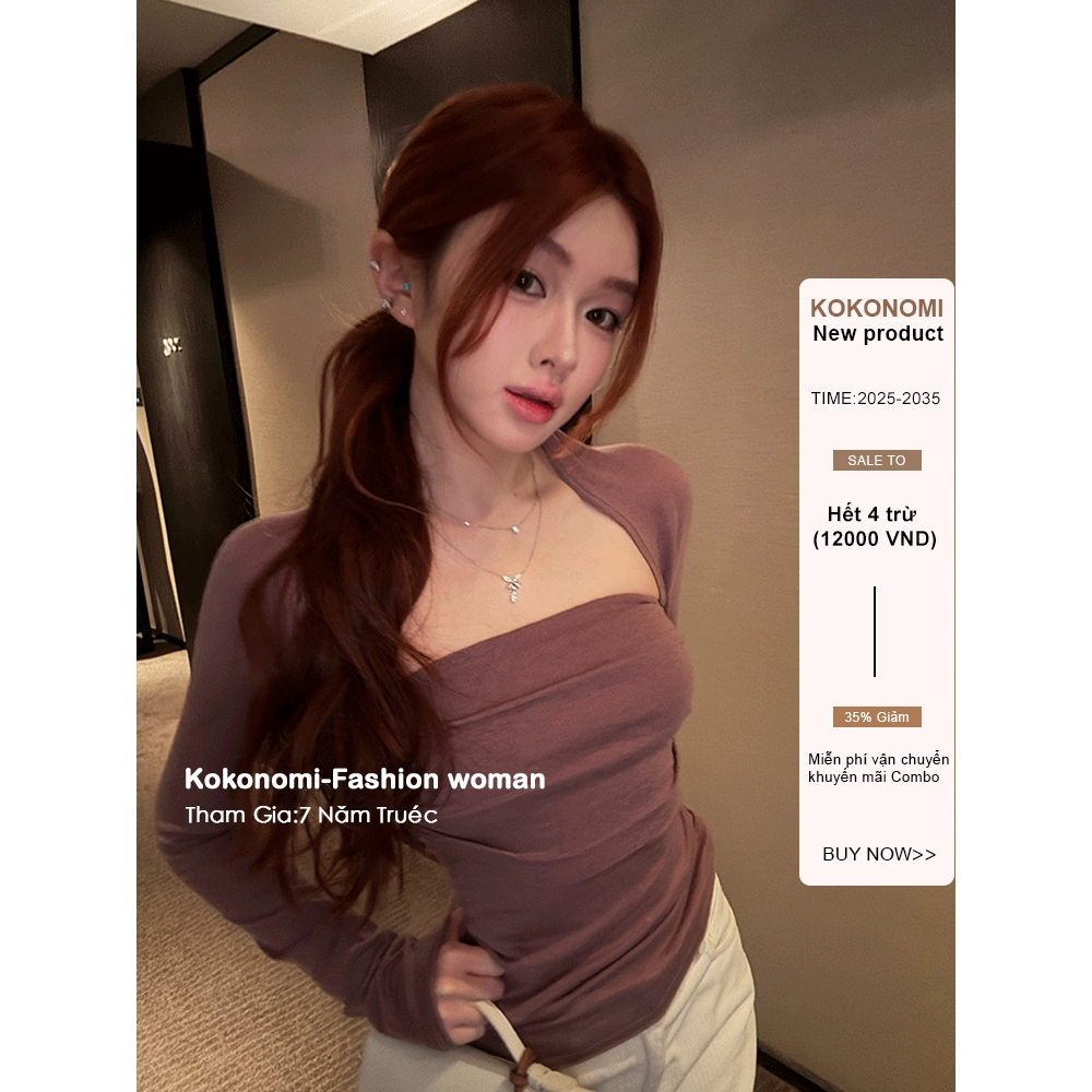 KOKONOMI Len Slim-fit Bottoming Đan Nữ