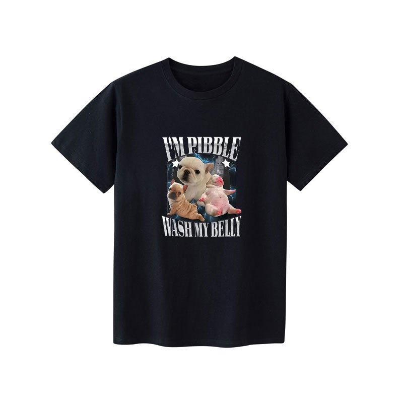Áo thun nam unisex ngộ nghĩnh với chủ đề meme Pibble rửa bụng chó, chất liệu 100% cotton, phong cách