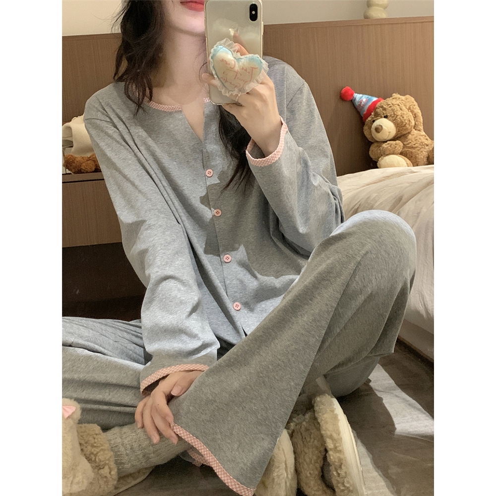 YAMI bộ đồ ngủ Tay áo dài cotton pijama đồ mặc nhà nữ